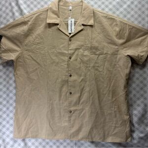 Coofandy Men's Solid Cream Short Sleeve Linen Blend Button Up Casual Shirt XXL